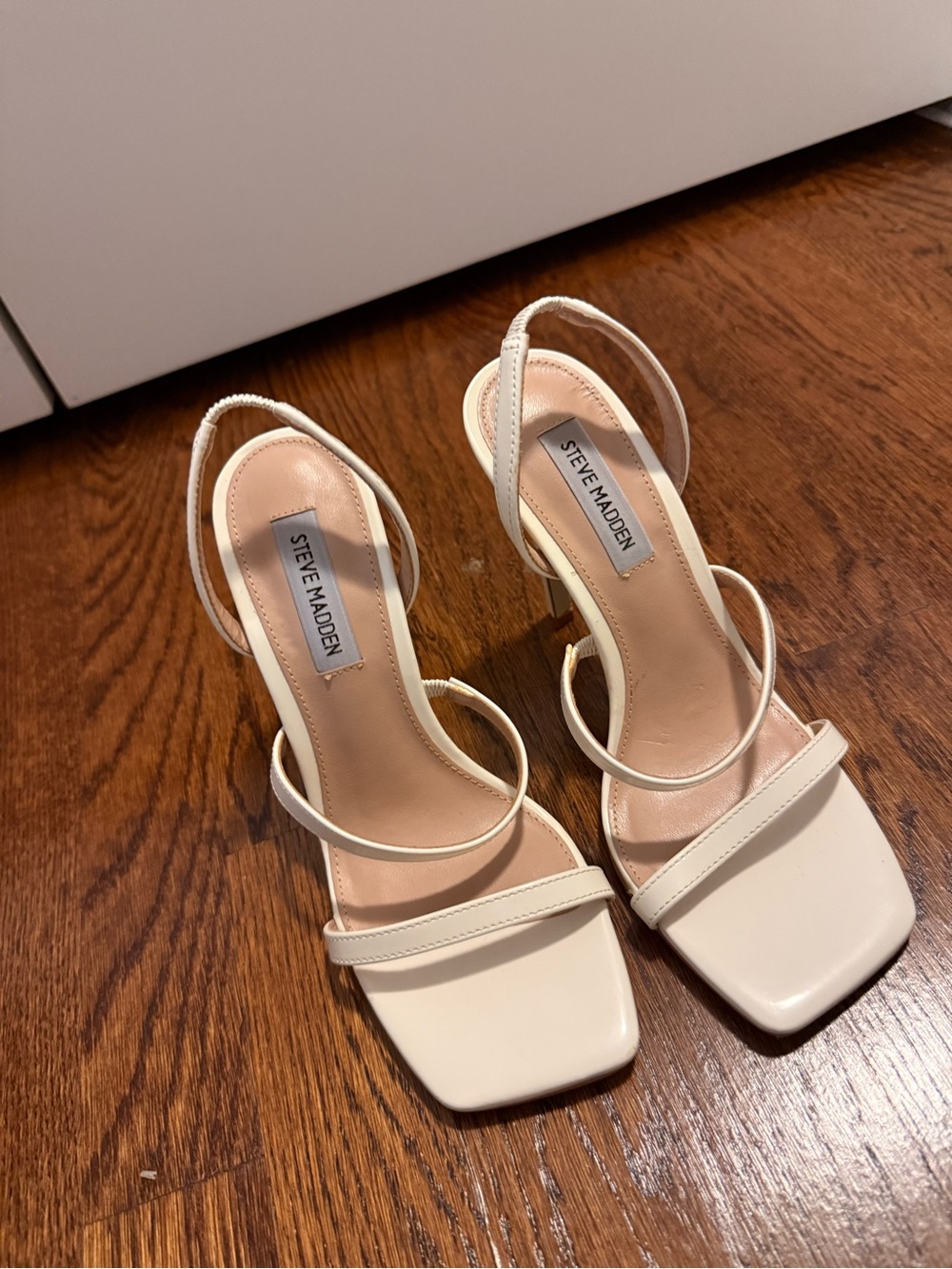 Steve Madden White Square-Toe Strappy Block Heels
